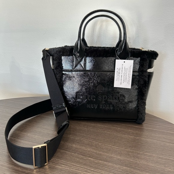 kate spade Handbags - Kate Spade Jett Faux Shearling Small Black Tote Crossbody Purse Bag NWT